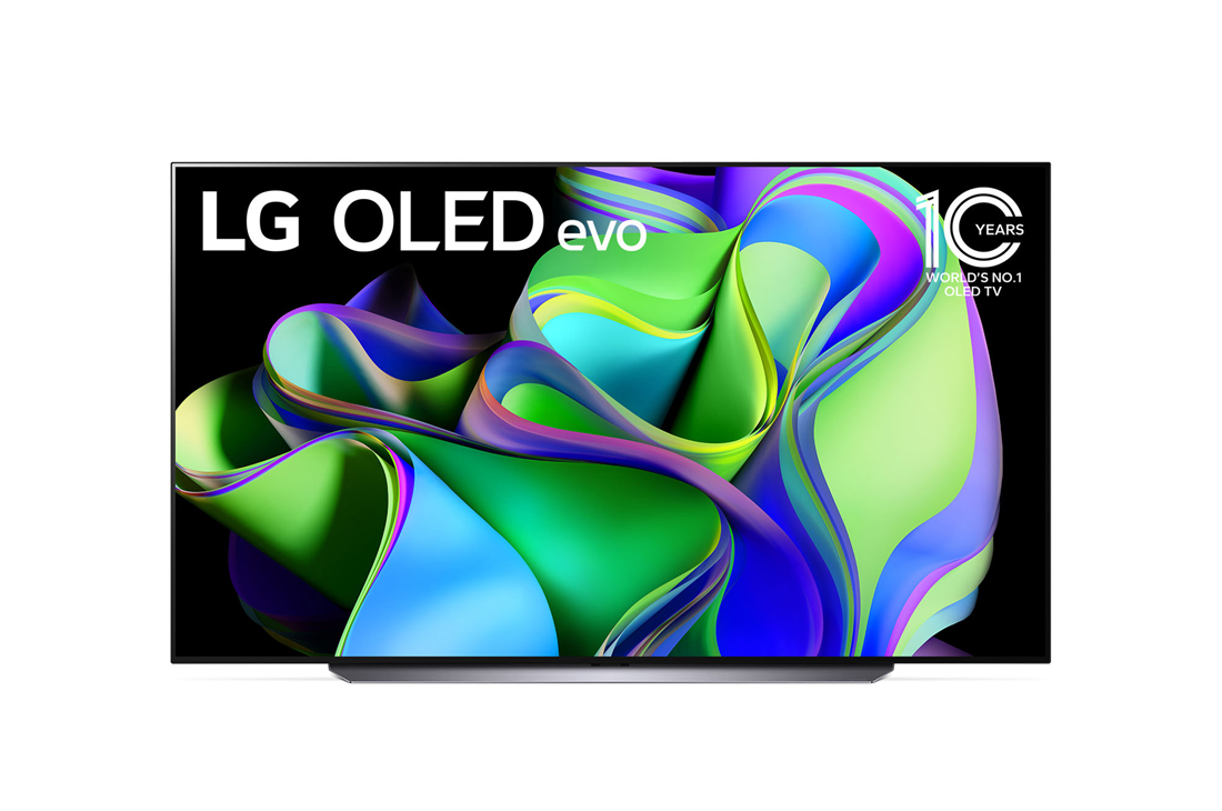 LG OLED evo C3極緻系列 4K AI 物聯網智慧電視 / 83吋 (可壁掛) , LG OLED evo 的前視圖，螢幕上有 10 年全球第一 OLED 的徽章標誌。, OLED83C3PSA, thumbnail 0