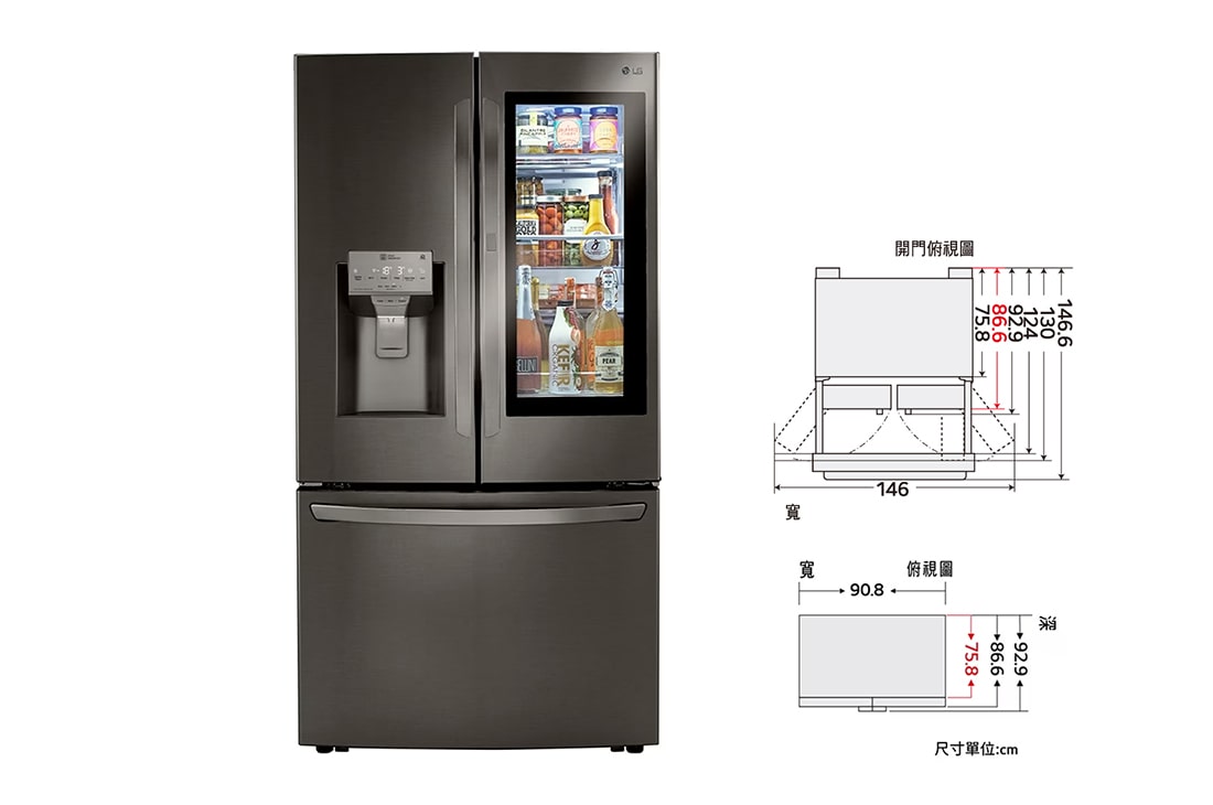 LG InstaView™WiFi敲敲看門中門冰箱 <br>星夜黑/821公升, LG InstaView™ 敲敲看門中門冰箱│GR-QBFL87BS│LG 台灣, GR-QBFL87BS