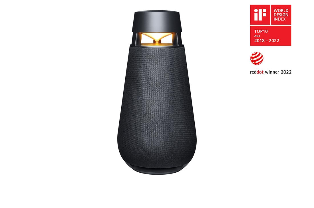 LG XBOOM 360˚ 小宇宙全景聲藍牙音響(石墨黑), 黃色燈亮起的正面角度, XO3QBK
