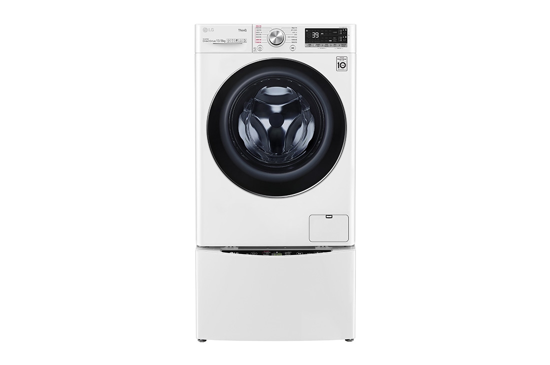 LG TWINWash™ 雙能洗 (蒸洗脫烘)｜13公斤+2公斤洗衣容量 (冰瓷白), Front, TW13DPT