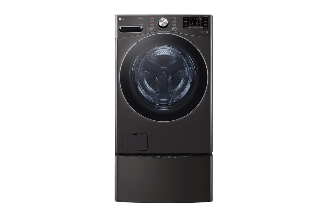 LG TWINWash™ 雙能洗 (蒸洗脫烘)｜21公斤+2.5公斤洗衣容量 (尊爵黑), Front, TW21DPT