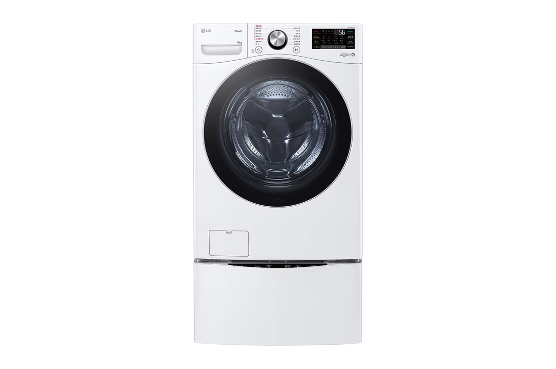 LG TWINWash™ 雙能洗 (蒸洗脫)｜18公斤+2.5公斤洗衣容量 (冰瓷白), Front, TW18VWPT