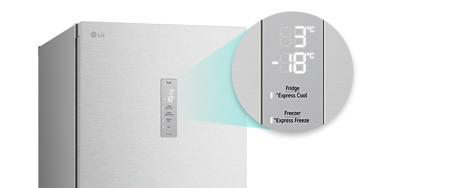 Збільшене зображення кнопки швидкого охолодження, розташованої у верхній частині холодильника.