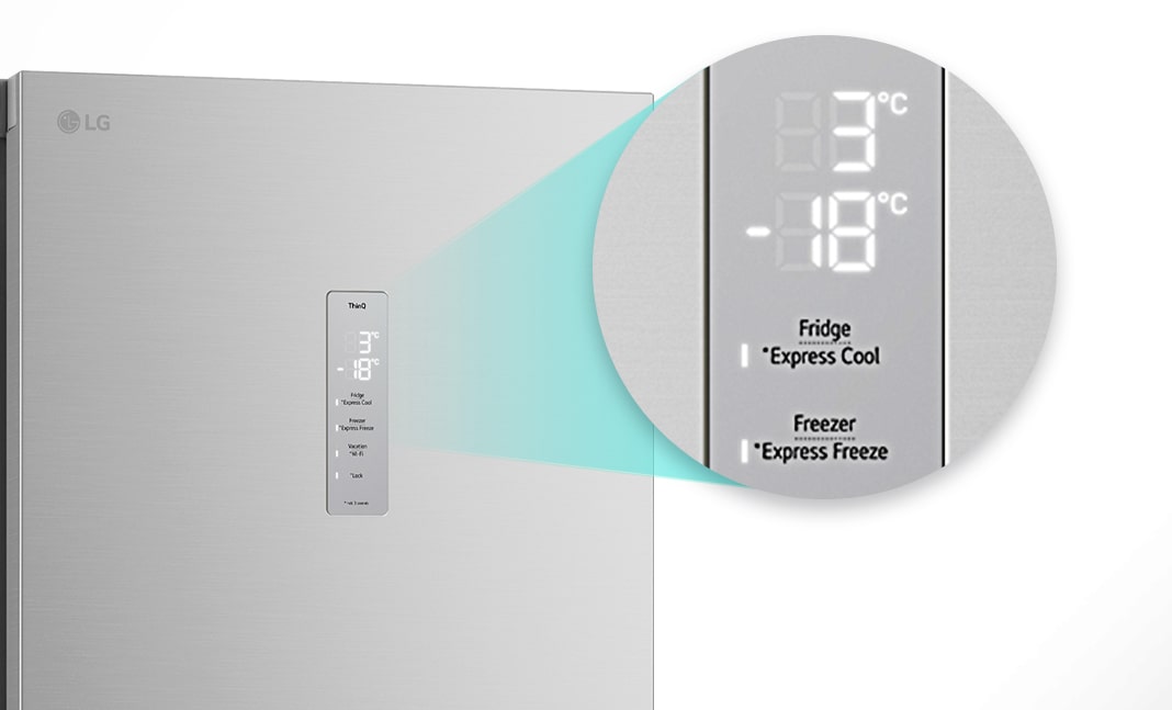 Збільшене зображення кнопки швидкого охолодження, розташованої у верхній частині холодильника.