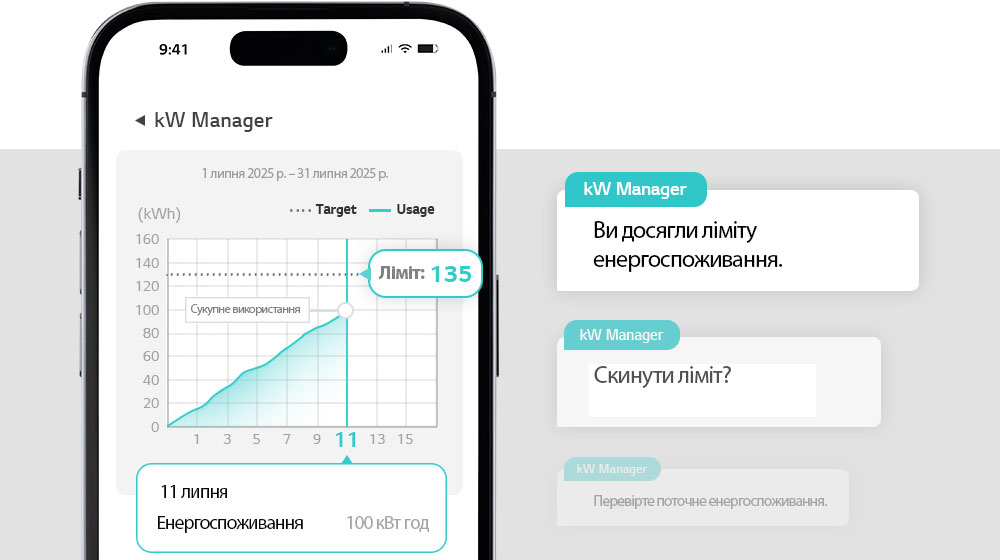Якщо ліміт досягнуто, у програмі ThinQ з’явиться сповіщення.