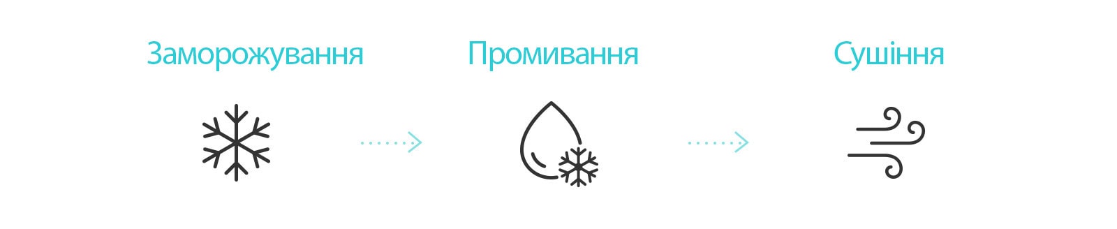Піктограма показує процес очищення внутрішньої частини кондиціонера за допомогою функції очищення заморожуванням (заморожування, промивання і сушіння)