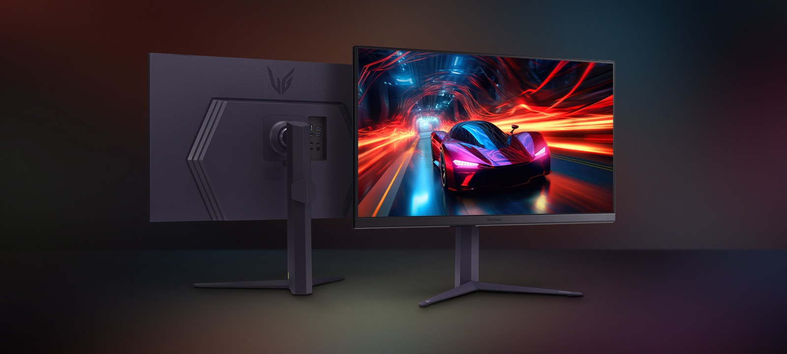 Два зображення монітора, що показують передню та задню частини монітора.