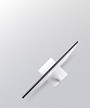 Вигляд збоку білого монітора, що демонструє регулювання нахилу за допомогою контурів, які накладаються один на одного та показують діапазон його ергономічного руху.	