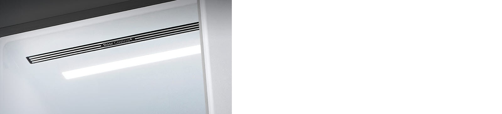 Показано детально внутрішнє оздоблення холодильника, а саме верхню стінку із елементом LED-підсвічування.