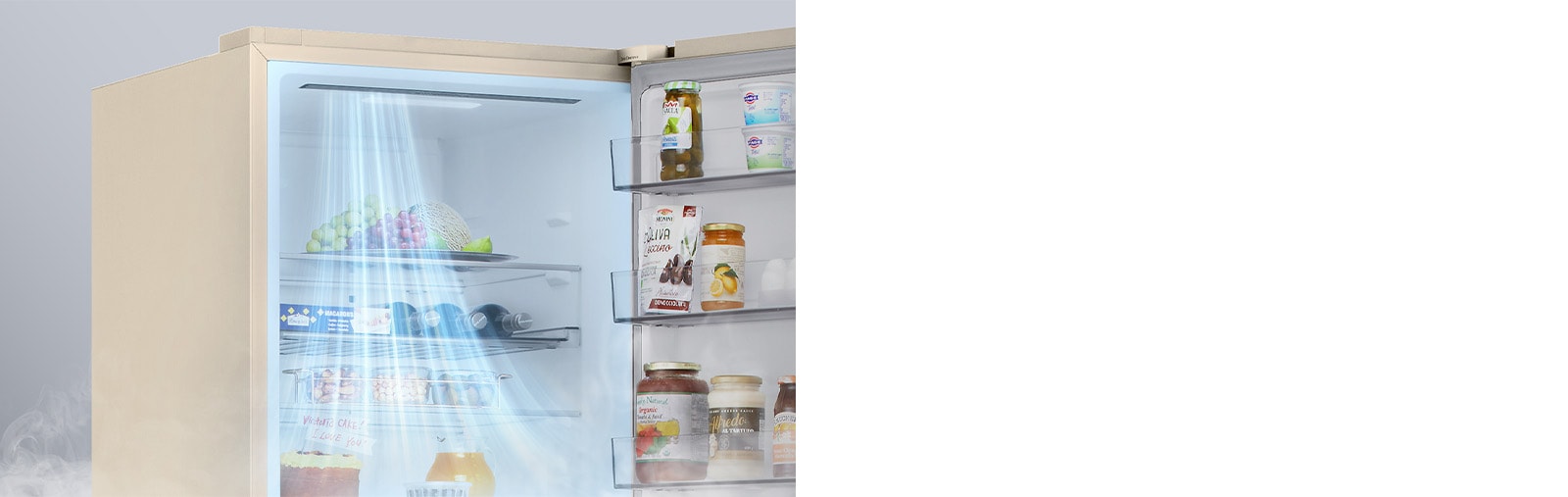 Зображення вентиляційних отворів, розташованих у передній частині холодильника, що забезпечує ефективне та рівномірне охолодження по всьому холодильнику.