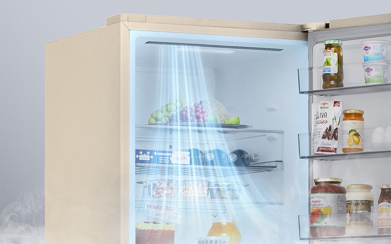 Зображення вентиляційних отворів, розташованих у передній частині холодильника, що забезпечує ефективне та рівномірне охолодження по всьому холодильнику.