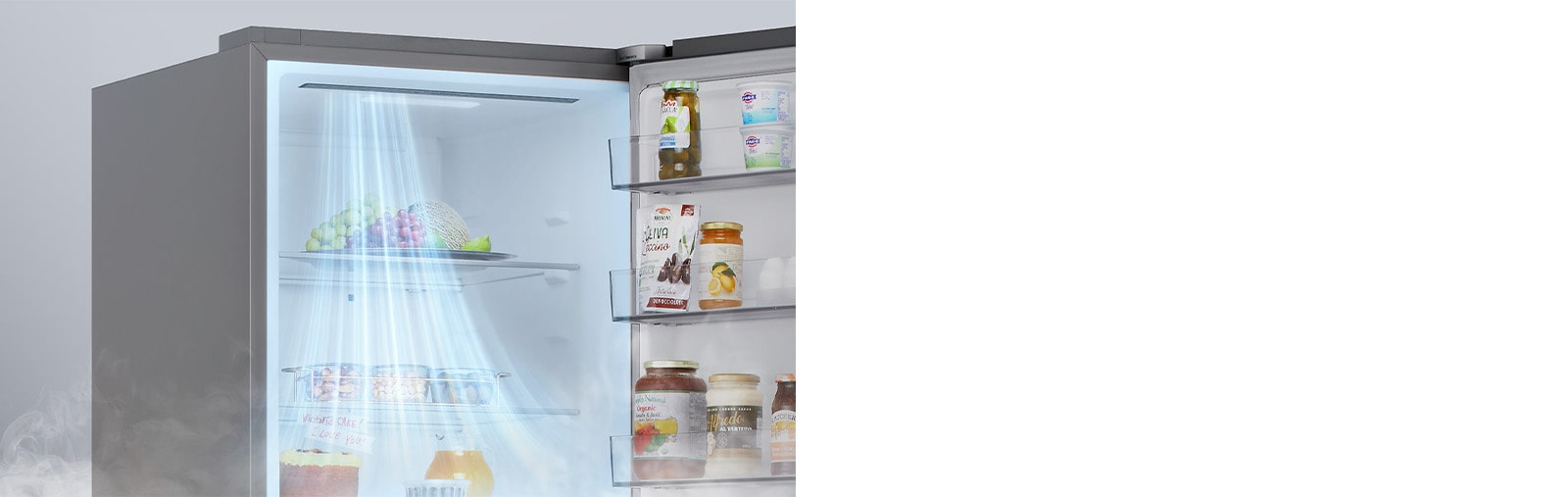 Зображення вентиляційних отворів, розташованих у передній частині холодильника, що забезпечує ефективне та рівномірне охолодження по всьому холодильнику.