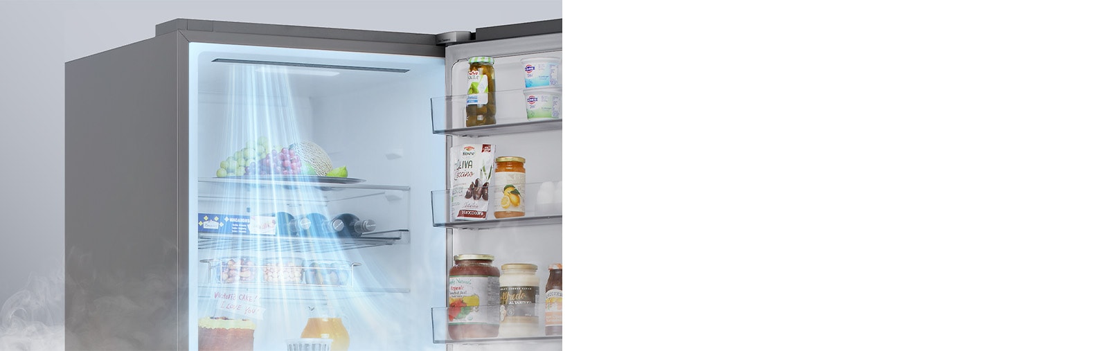 Зображення вентиляційних отворів, розташованих у передній частині холодильника, що забезпечує ефективне та рівномірне охолодження по всьому холодильнику.