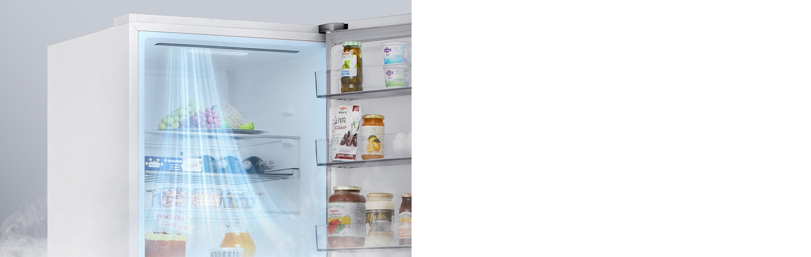 Зображення вентиляційних отворів, розташованих у передній частині холодильника, що забезпечує ефективне та рівномірне охолодження по всьому холодильнику.