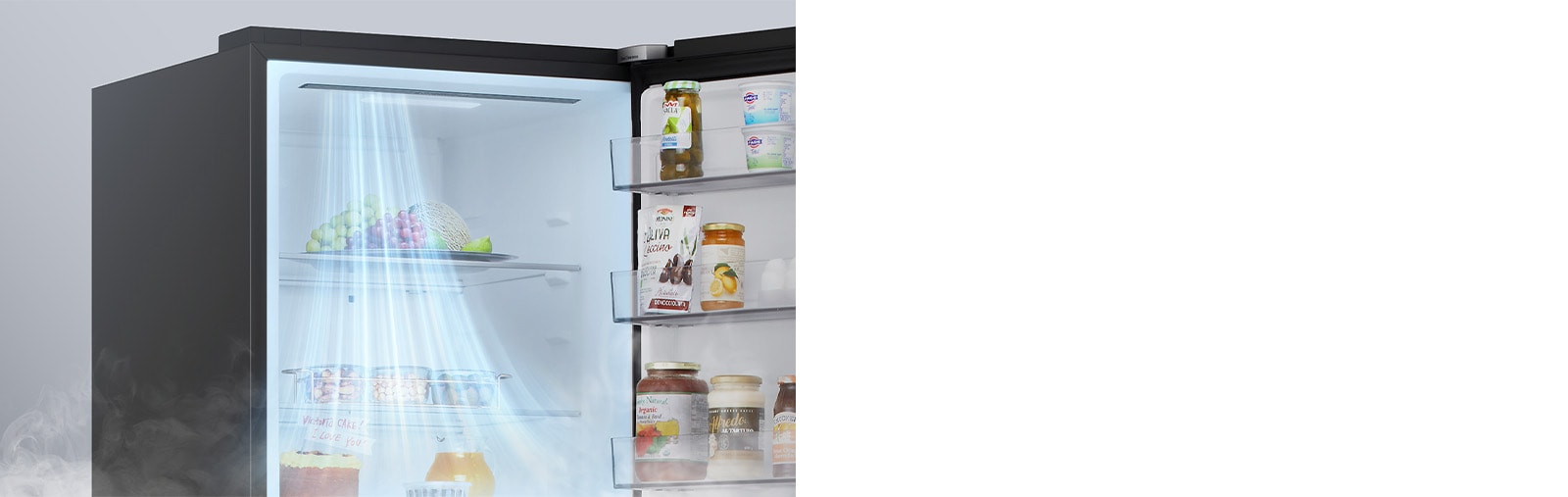 Зображення вентиляційних отворів, розташованих у передній частині холодильника, що забезпечує ефективне та рівномірне охолодження по всьому холодильнику.