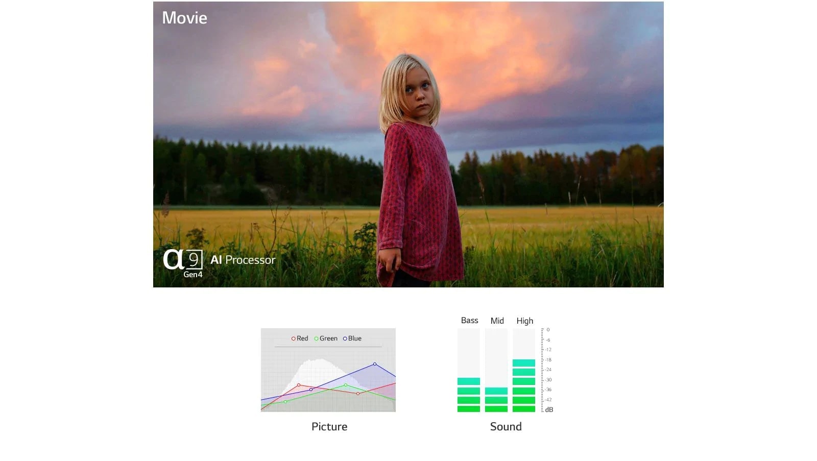 Дві сцени та звук, автоматично оптимізовані на обох зображеннях, створені процесором a9 Gen4 AI (відтворення відео)