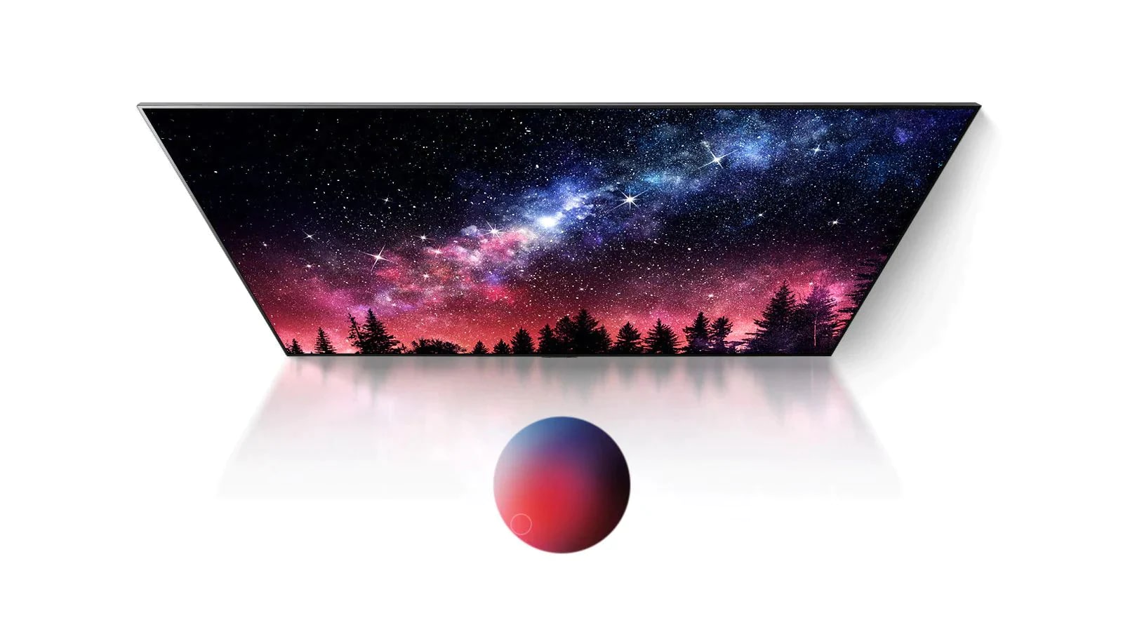 Екран телевізора з чудовою якістю демонструє Чумацький Шлях, блакитне небо й вибух кольористого пилу (відтворити відео)