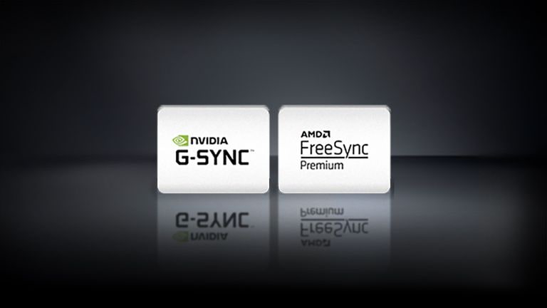 Логотипи NVIDIA G-SYNC, AMD FreeSync та XBOX SEREIS X розташовано горизонтально на чорному тлі.