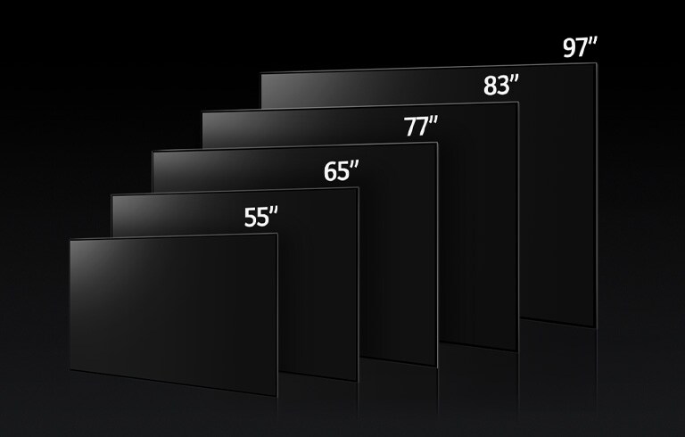 Зображення, на якому порівнюється телевізори LG OLED G3 різних розмірів: 55", 65" і 77".