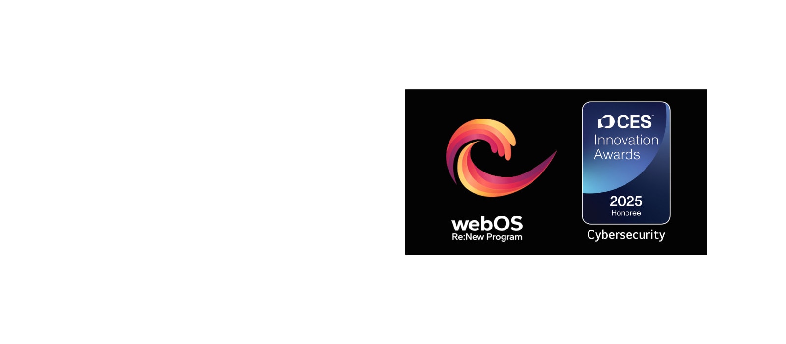 Логотип і назва webOS Re:New Program зі значком Почесного лауреата CES Innovation Awards 2025 поруч.
