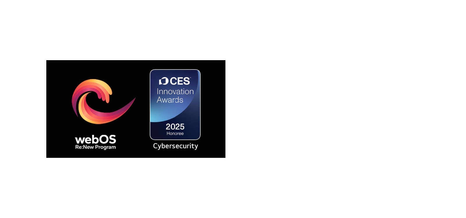 Логотип і назва webOS Re:New Program зі значком Почесного лауреата CES Innovation Awards 2025 поруч.