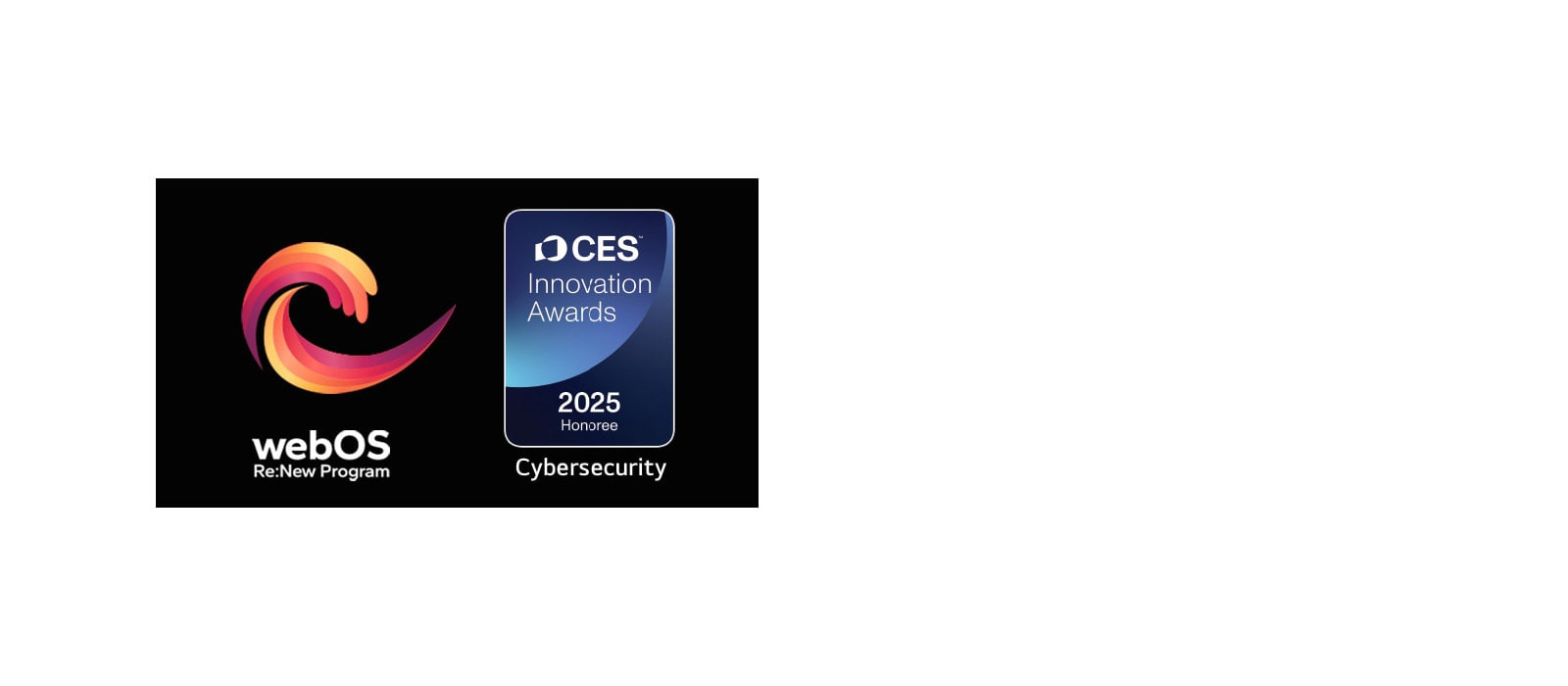 Логотип і назва webOS Re:New Program зі значком Почесного лауреата CES Innovation Awards 2025 поруч.