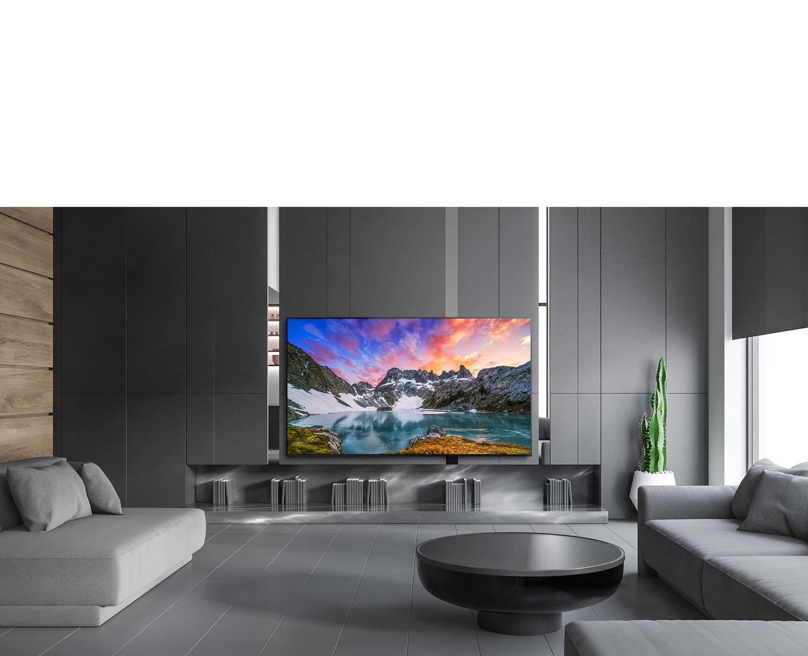 TV showing an eye level view of nature in a luxurious house setting