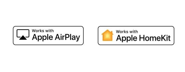 Деталі, на яких показано логотипи служб Apple Airplay та Apple HomeKit, сумісних із технологією ThinQ з функціями штучного інтелекту