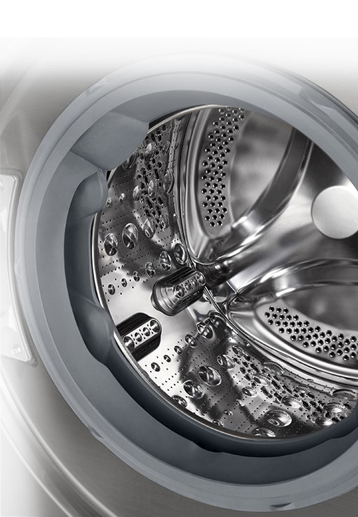 Внутрішнє зображення пральної машини, де можна побачити підйомник з нержавіючої сталі.