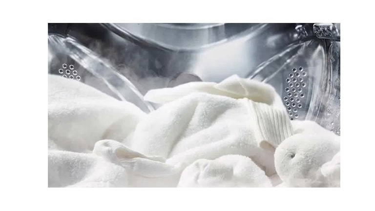 Зображено, як відбувається очищення білизни парою