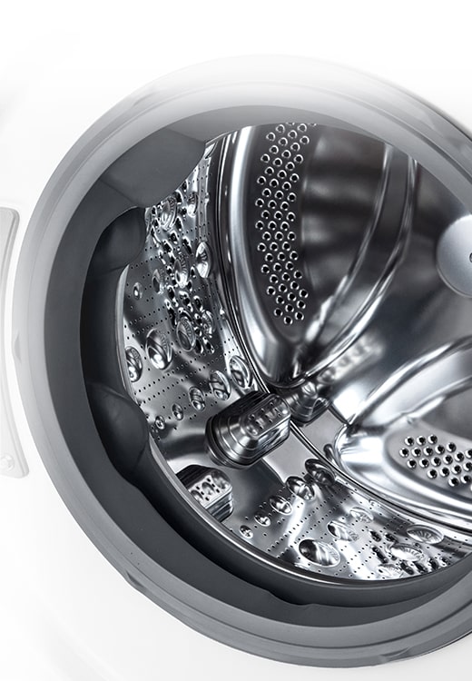 Внутрішнє зображення пральної машини, де можна побачити підйомник з нержавіючої сталі.