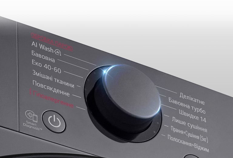 Це збільшене зображення металевої ручки на панелі пральної машини.