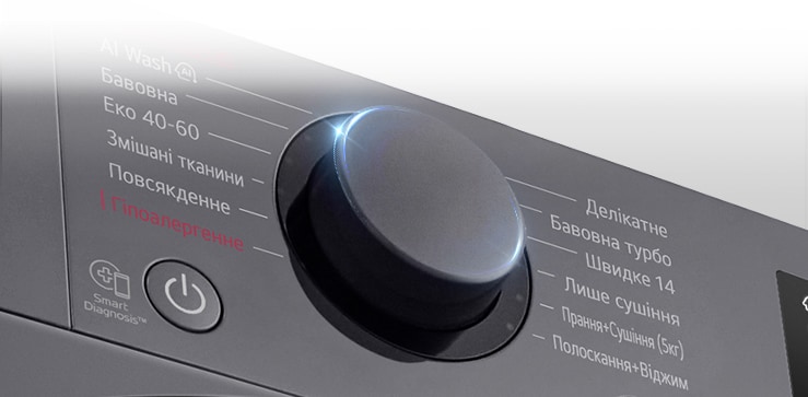 Це збільшене зображення металевої ручки на панелі пральної машини.