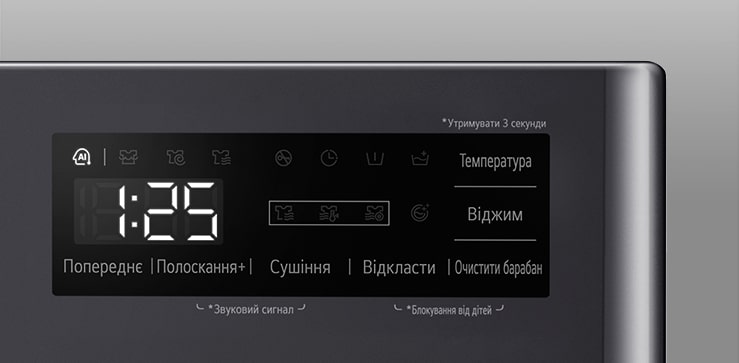 Це збільшене зображення панелі пральної машини, щоб добре було видно дисплей.