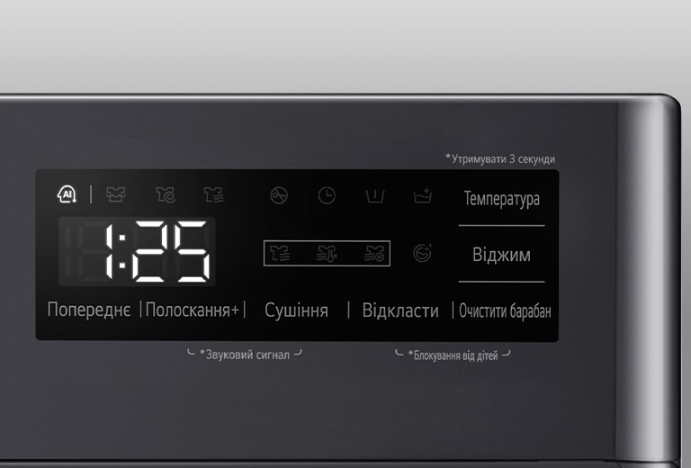 Це збільшене зображення панелі пральної машини, щоб добре було видно дисплей.