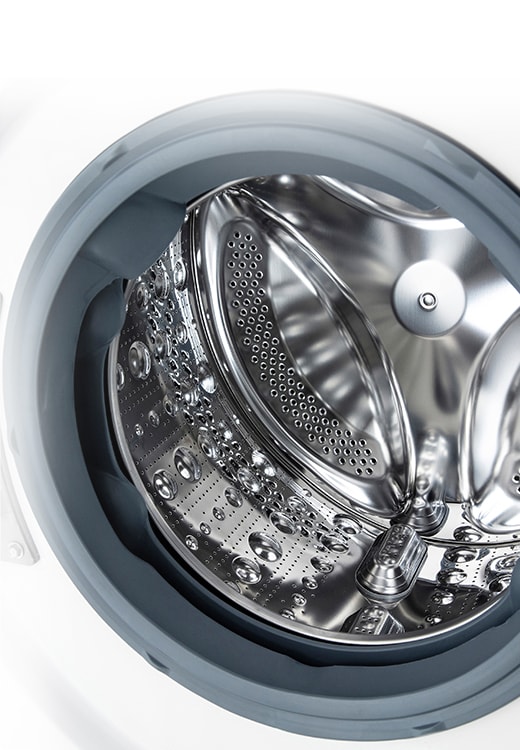 Внутрішнє зображення пральної машини, де можна побачити підйомник з нержавіючої сталі.