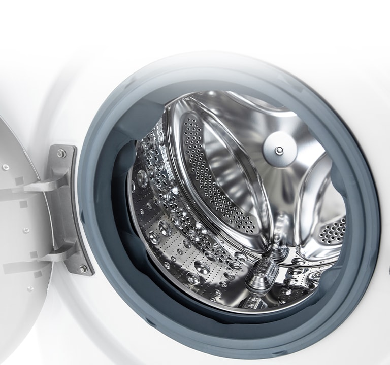 Внутрішнє зображення пральної машини, де можна побачити підйомник з нержавіючої сталі.
