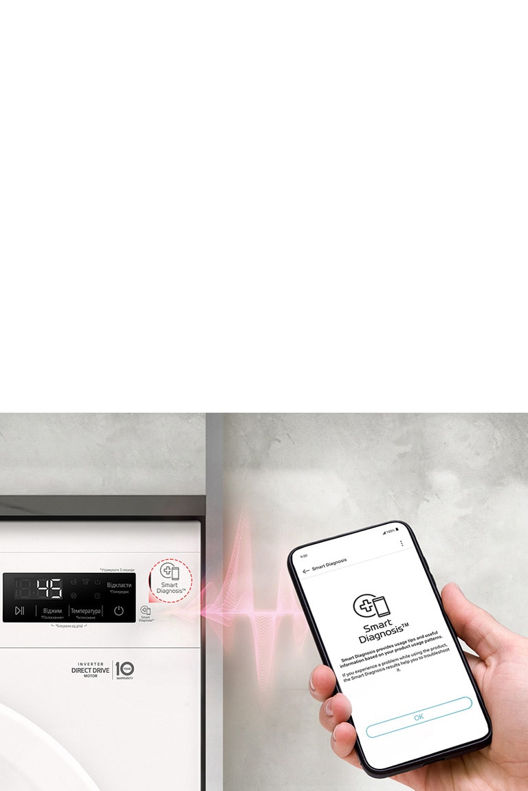 Smart Diagnostics™ дозволяє перевірити наявність проблем з пральною машиною за допомогою смартфону