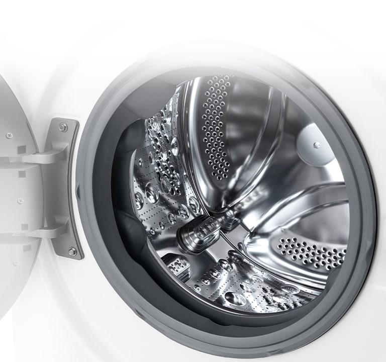 Внутрішнє зображення пральної машини, де можна побачити підйомник з нержавіючої сталі.
