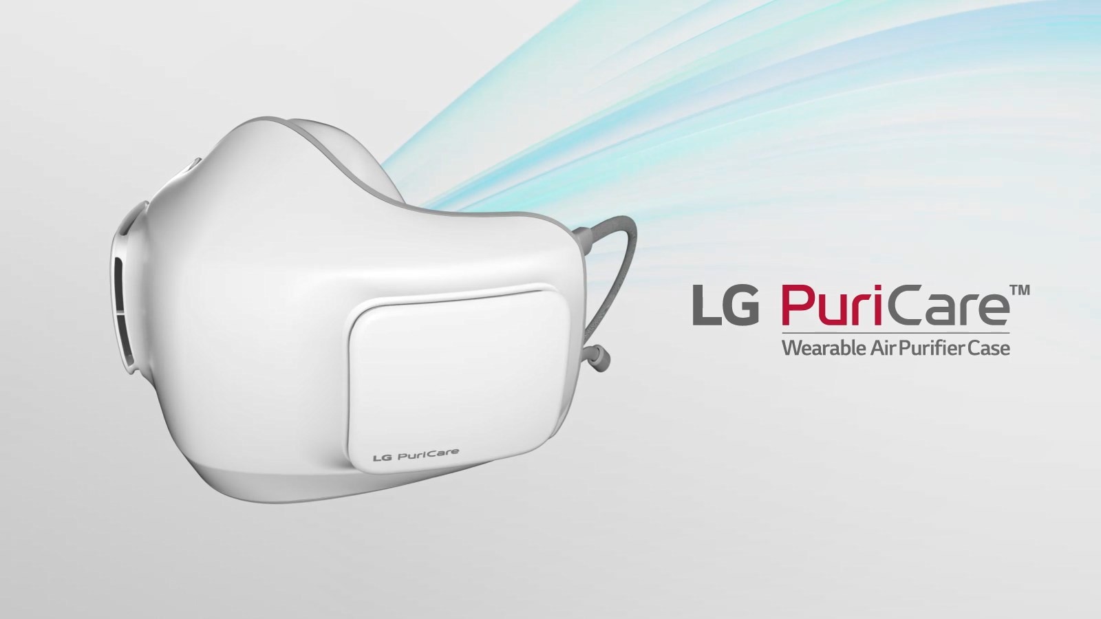 Відео показує очисник повітря індивідуального використання LG PuriCare™ спереду, а потім він повертається вбік, потім цвага акцентується на фільтрах HEPA, а потім зовнішня частина розширюється, щоб продемонструвати, як повітря рухається через кожен компонент для подальшої фільтрації, щоб дрібні частинки та пил залишались в фільтраційній системі маски, а не подавались в дихальні шляхи людини.