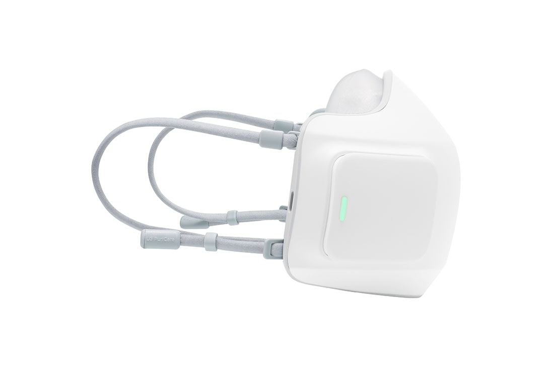 LG Очисник повітря індивідуального використання LG PuriCare™ AP300AWFA зі змінними фільтрами HEPA H13, Вид зліва на корпус із зеленим світлом, що вказує на повний заряд батареї, AP300AWFA, thumbnail 10