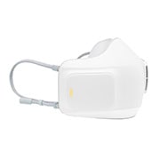 LG Очисник повітря індивідуального використання LG PuriCare™ AP300AWFA зі змінними фільтрами HEPA H13, Вид з лівого боку  на 45 градусів на корпус з помаранчевим світлом, що вказує на низький рівень заряду акумулятора, AP300AWFA, thumbnail 5