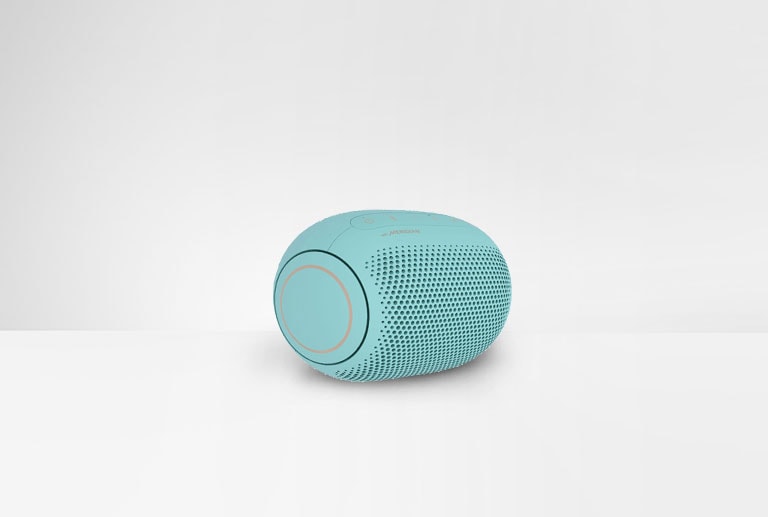 On a white background, a left end view of LG XBOOM Go PL2 is shown.