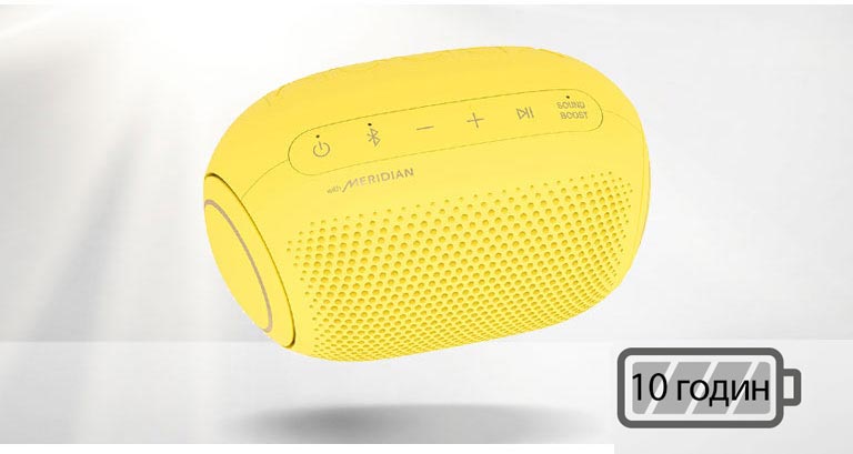 LG XBOOM Go tilts to the left and floats in the air.