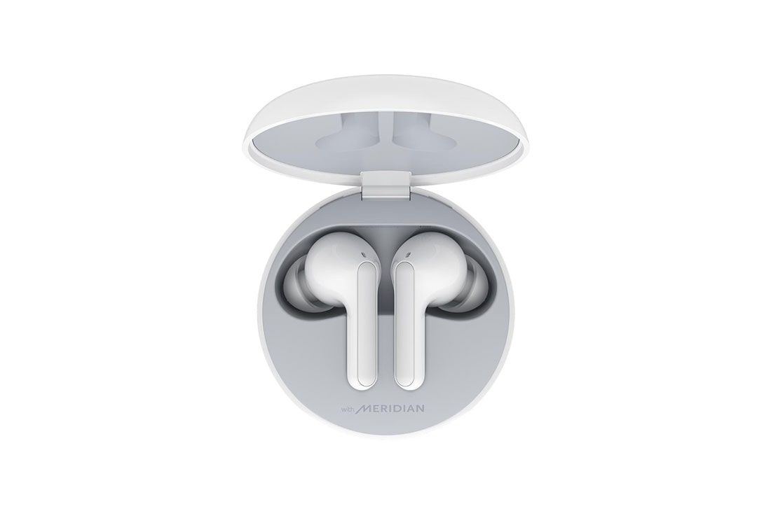 LG TONE Free FN4, A top view of a cradle opened up and two earbuds inside it, FN4