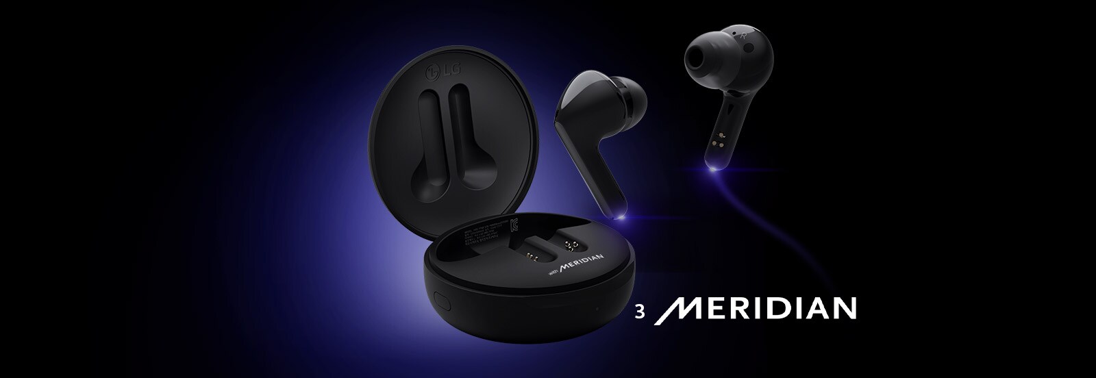 Зображення навушників, що плавають над відкритим кейсом з синім підсвічуванням, що підсвічує нижні рівні навушників