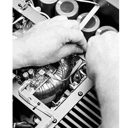 A layout of four images related to the Meridian audio