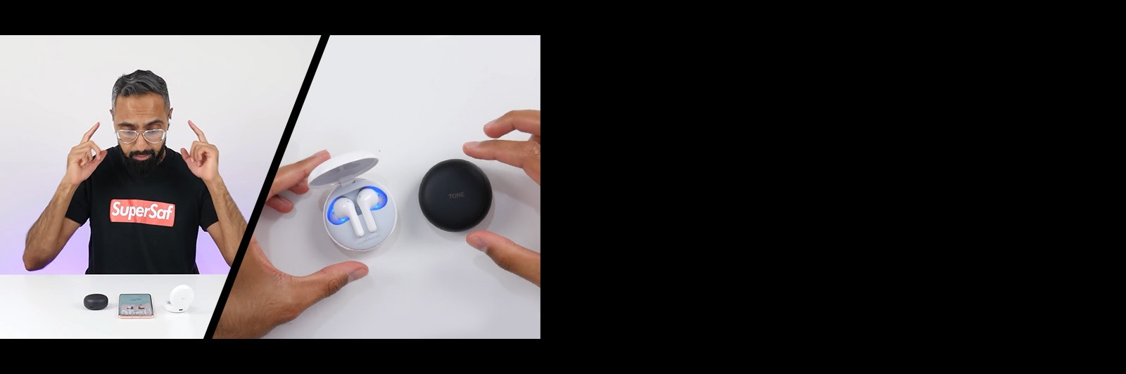 Технічний рецензент, який носить і тримає навушники