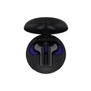 LG TONE Free FN6, A top view of a cradle opened up and two earbuds inside it with UV lighting on, HBS-FN6, thumbnail 1