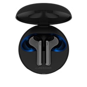 LG TONE Free FN7, Відкритий зарядний кейс з увімкненим атмосферним підсвічуванням і логотипами сертифікації UVnano, вид зверху, HBS-FN7, thumbnail 2